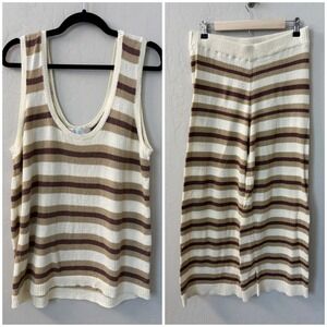 FP Beach Vista Sweater‎ Striped Knit Pant Set Lounge Wear Comfy White Sand Sz L